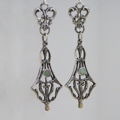 Victorian Hand Pierced Earrings with Ethiopian Opal