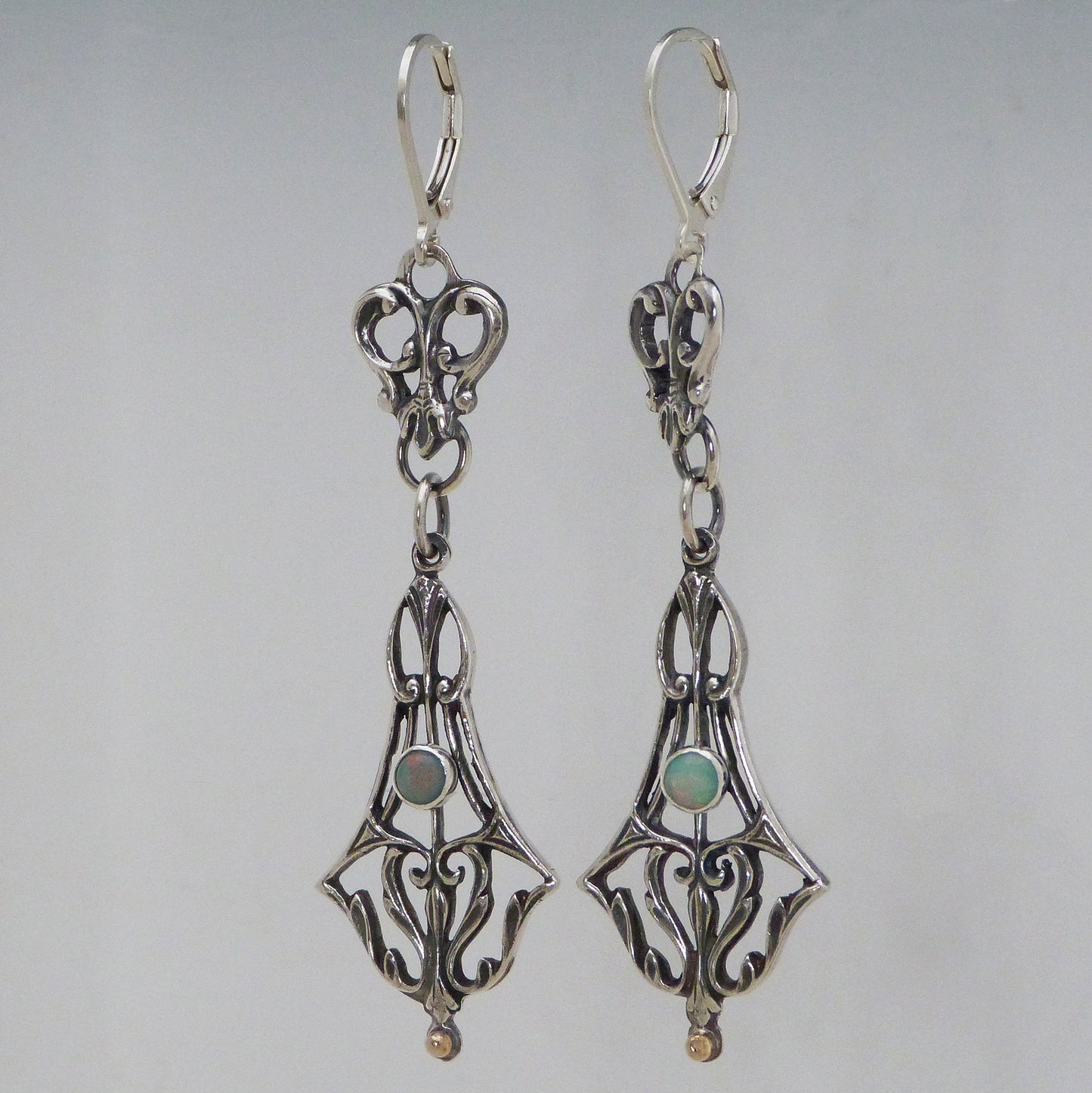 Victorian Hand Pierced Earrings with Ethiopian Opal