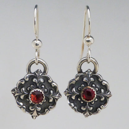 Garnet Victorian Button Earrings