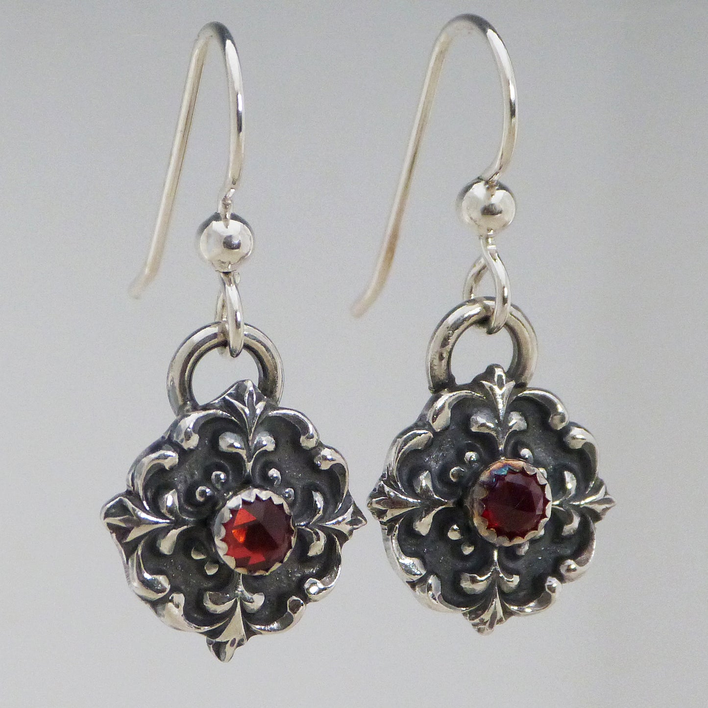Garnet Victorian Button Earrings