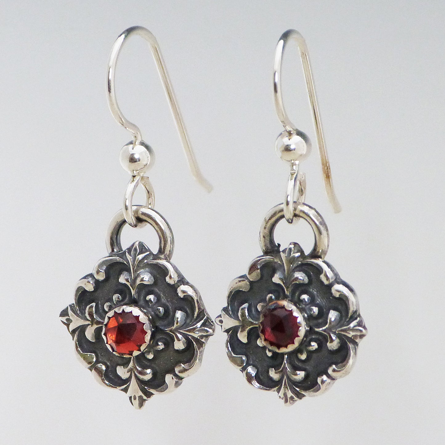 Garnet Victorian Button Earrings