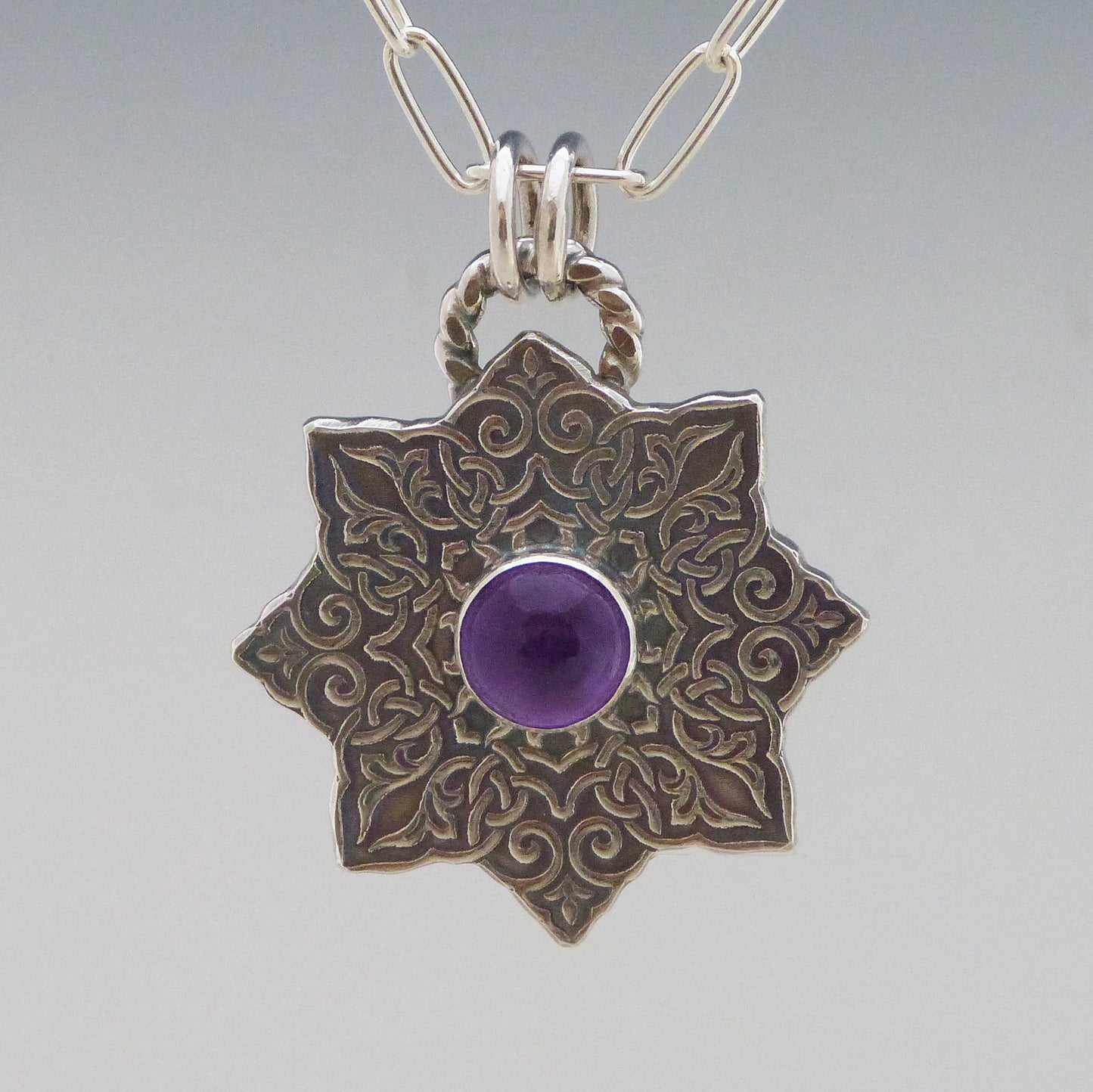Celtic 8-Sided Mandala Necklace with Amethyst