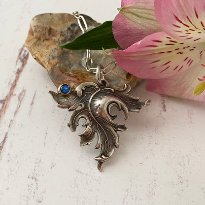 Blue Topaz Art Nouveau Leaf Necklace