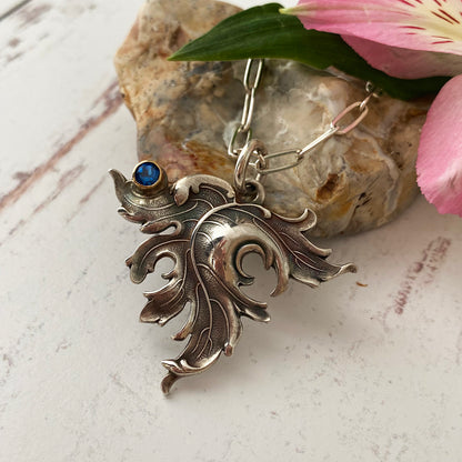 Blue Topaz Art Nouveau Leaf Necklace