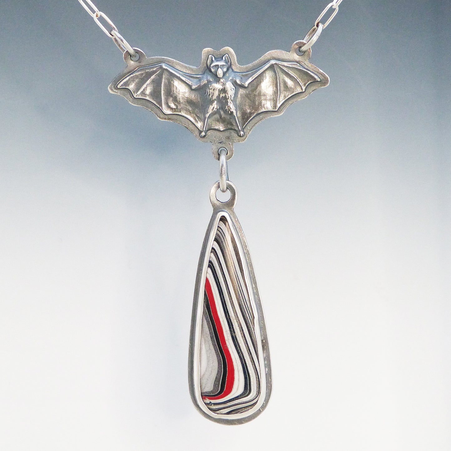 Bat Pendant with Dangling Fordite