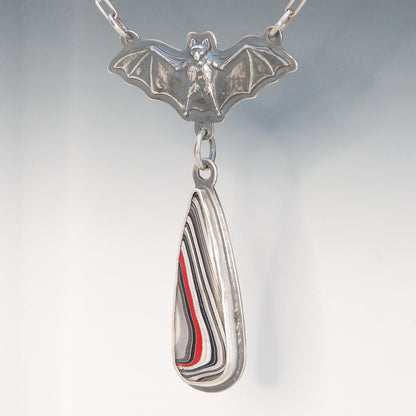 Bat Pendant with Dangling Fordite