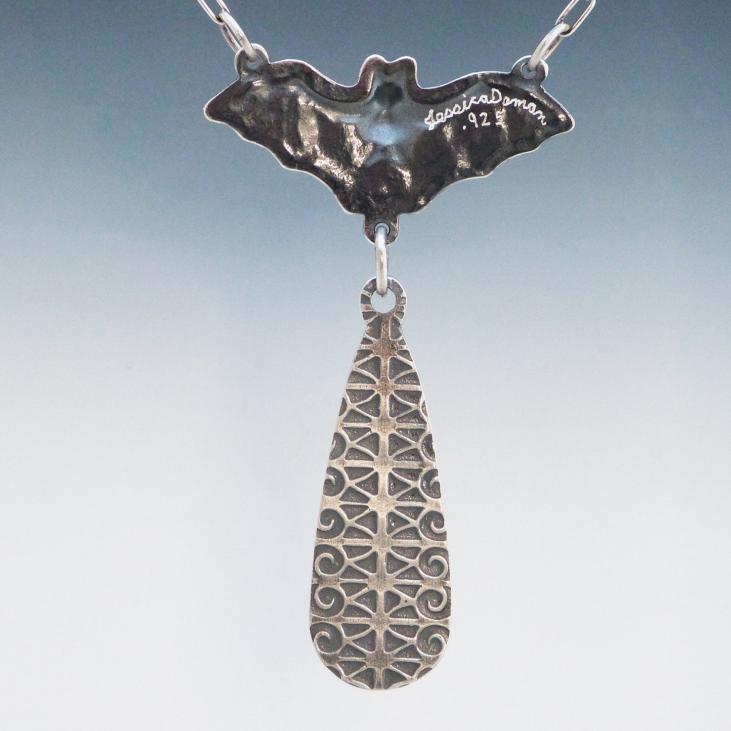 Bat Pendant with Dangling Fordite