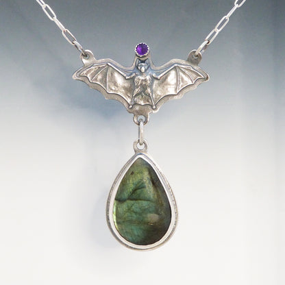 Bat Pendant with Teardrop Labradorite
