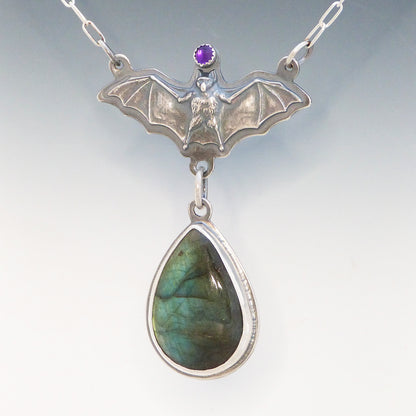 Bat Pendant with Teardrop Labradorite