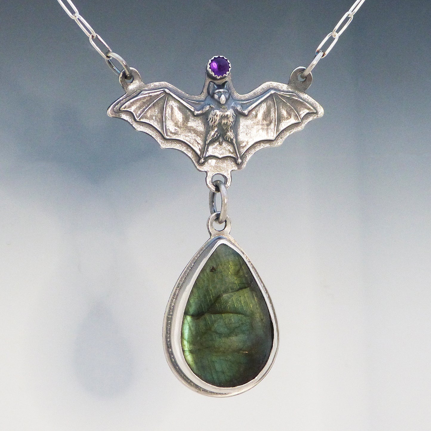 Bat Pendant with Teardrop Labradorite