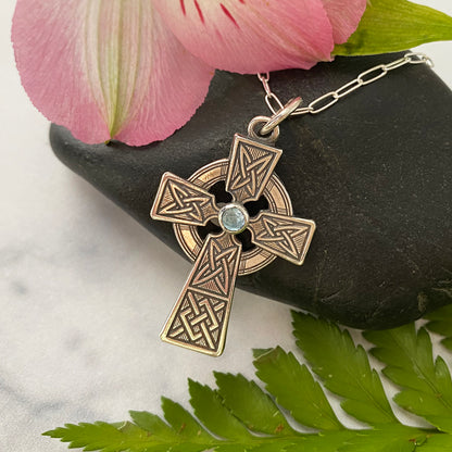 Celtic Cross Necklace with Amethyst or Blue Topaz