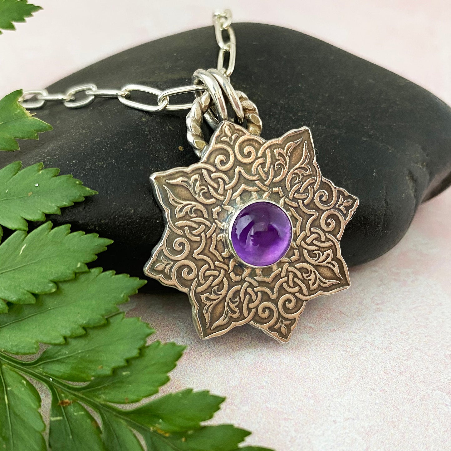 Celtic 8-Sided Mandala Necklace with Amethyst