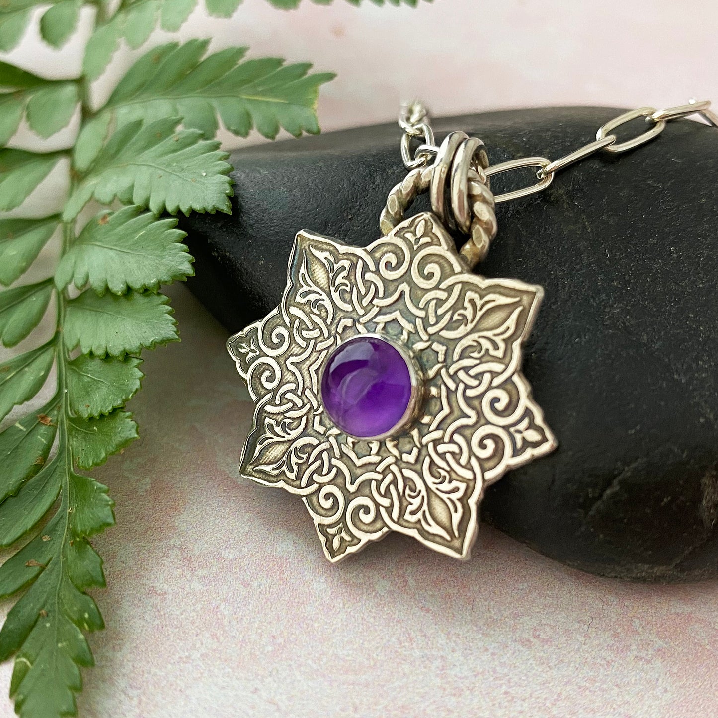 Celtic 8-Sided Mandala Necklace with Amethyst