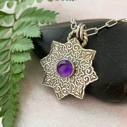 Celtic 8-Sided Mandala Necklace with Amethyst