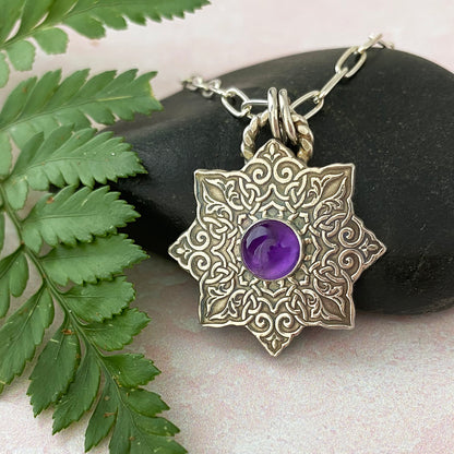 Celtic 8-Sided Mandala Necklace with Amethyst