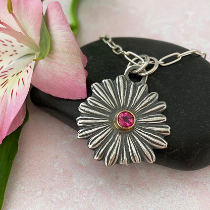 Pink Topaz Daisy Necklace