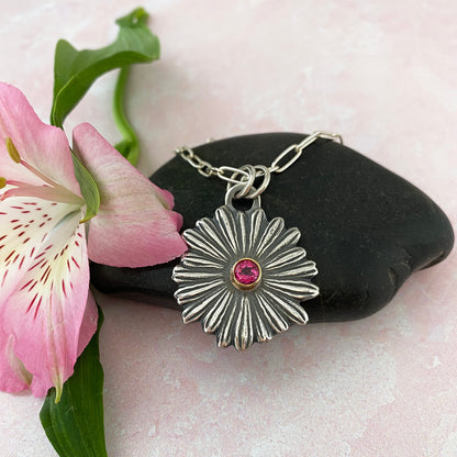 Pink Topaz Daisy Necklace