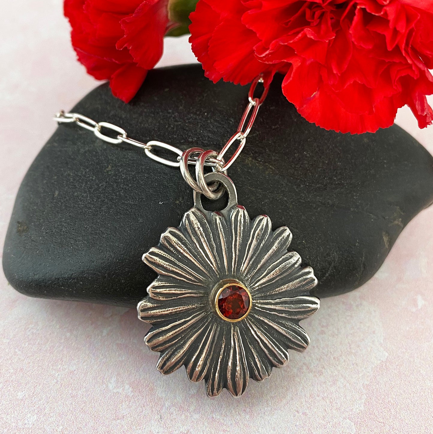 Garnet Daisy Necklace