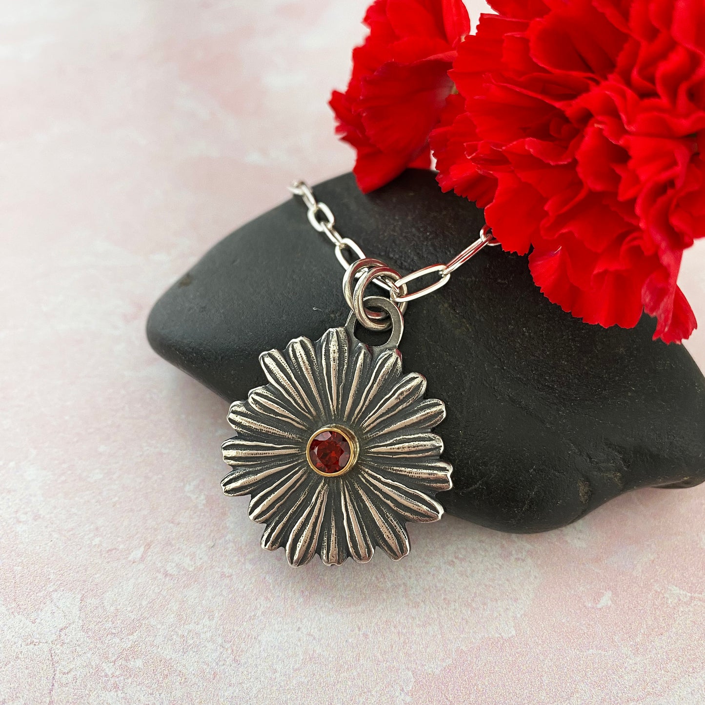 Garnet Daisy Necklace