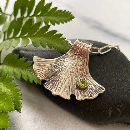 Forged Ginkgo Peridot Necklace