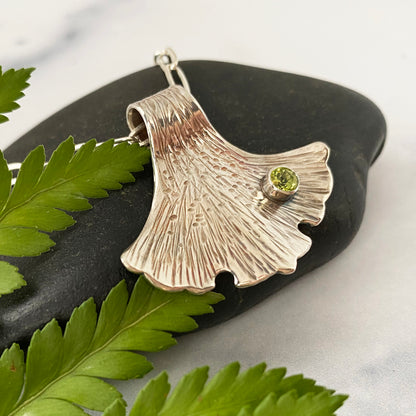 Forged Ginkgo Peridot Necklace