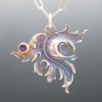 Purple Amethyst Art Nouveau Leaf Necklace