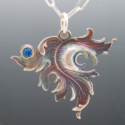 Blue Topaz Art Nouveau Leaf Necklace