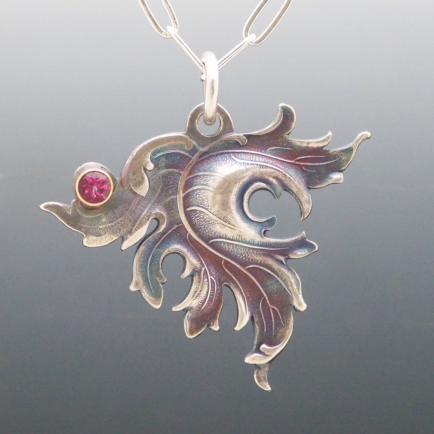 Pink Topaz Art Nouveau Leaf Necklace