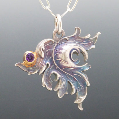 Purple Amethyst Art Nouveau Leaf Necklace