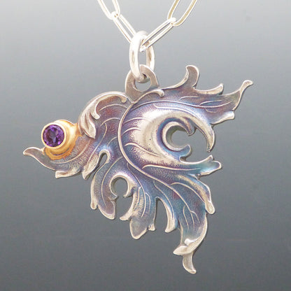 Purple Amethyst Art Nouveau Leaf Necklace