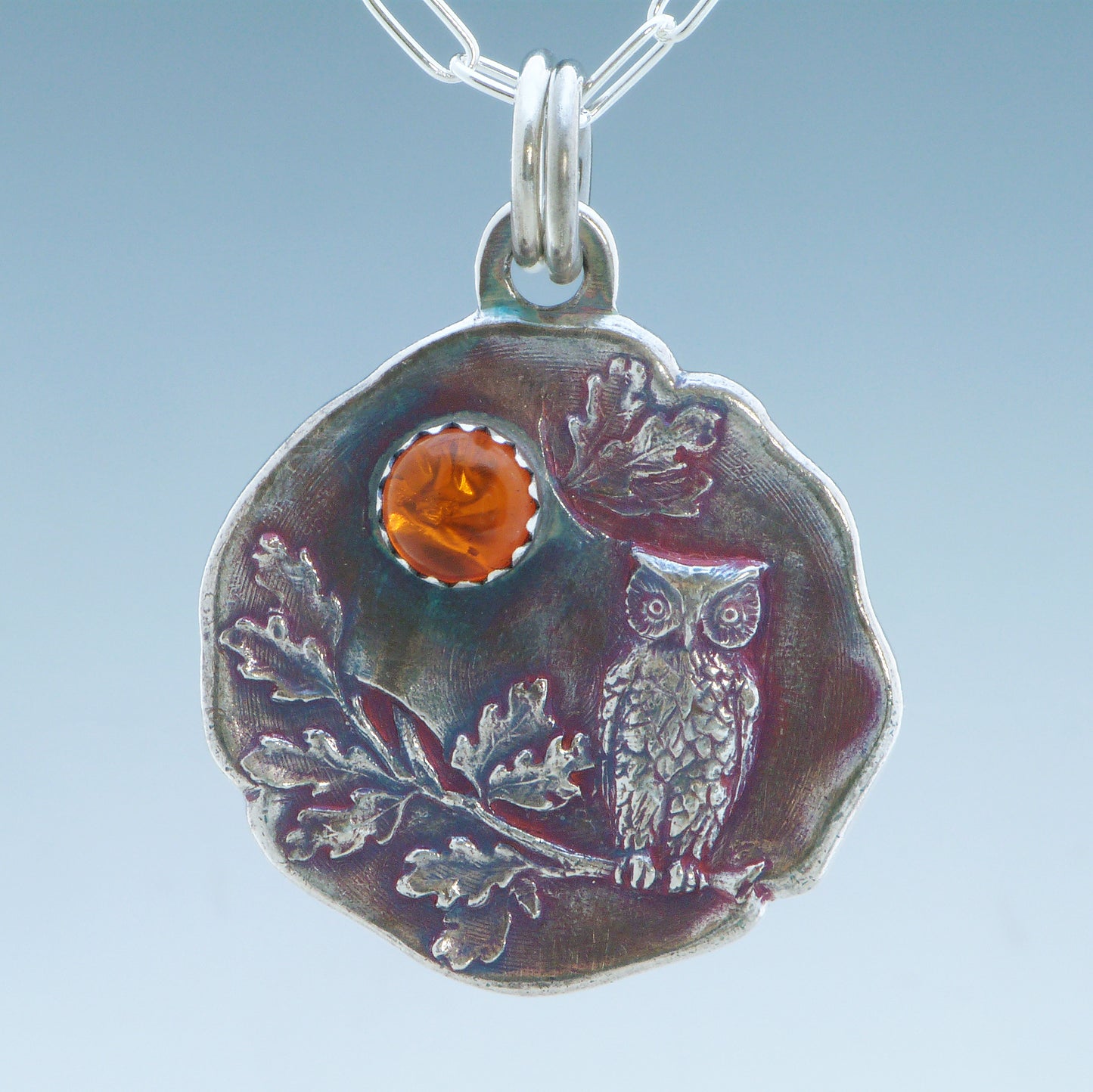 Woodland Owl Necklace with Amber Gemstone