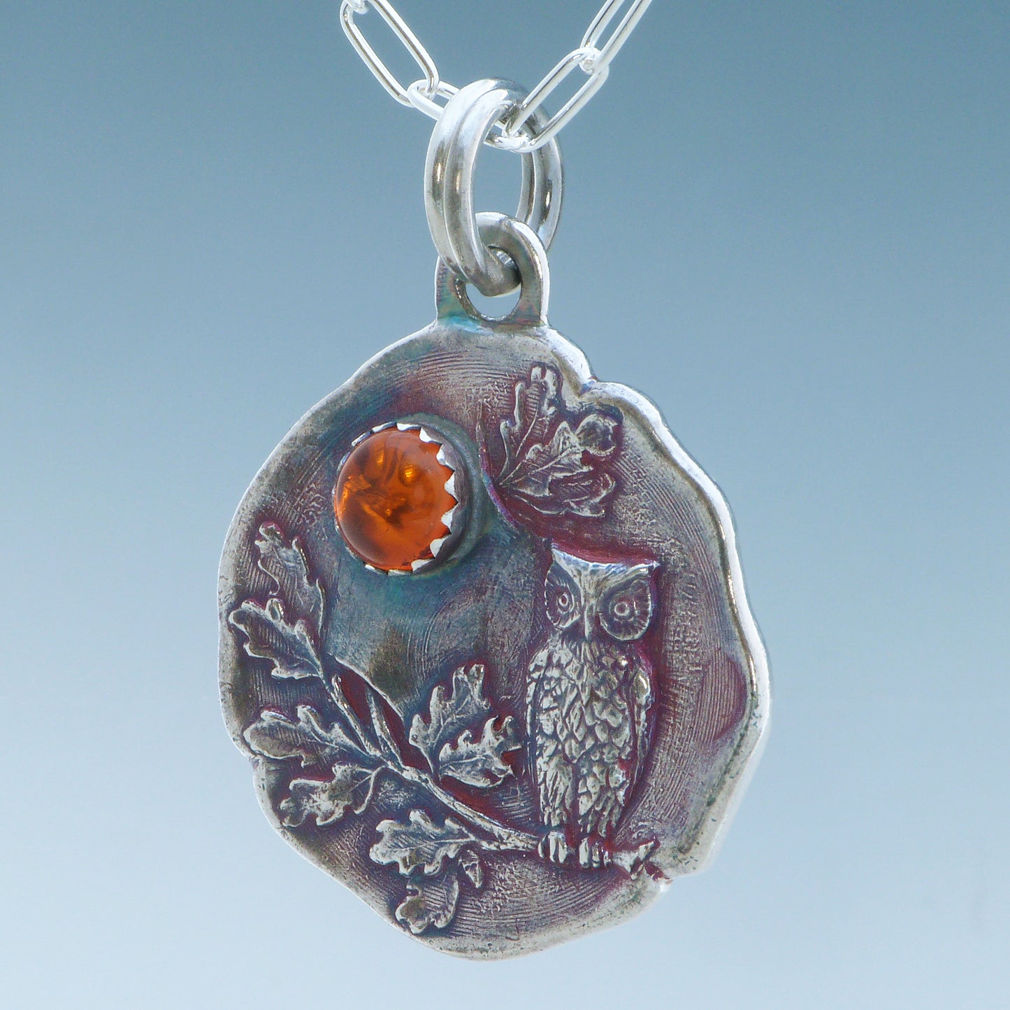 Woodland Owl Necklace with Amber Gemstone