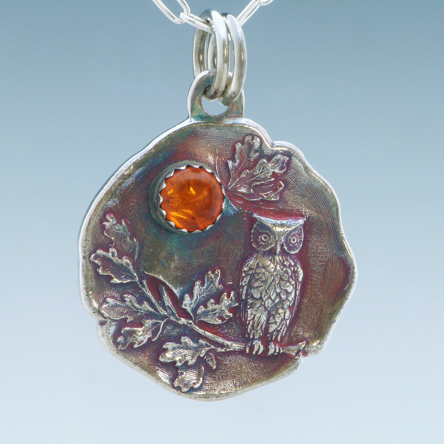 Woodland Owl Necklace with Amber Gemstone