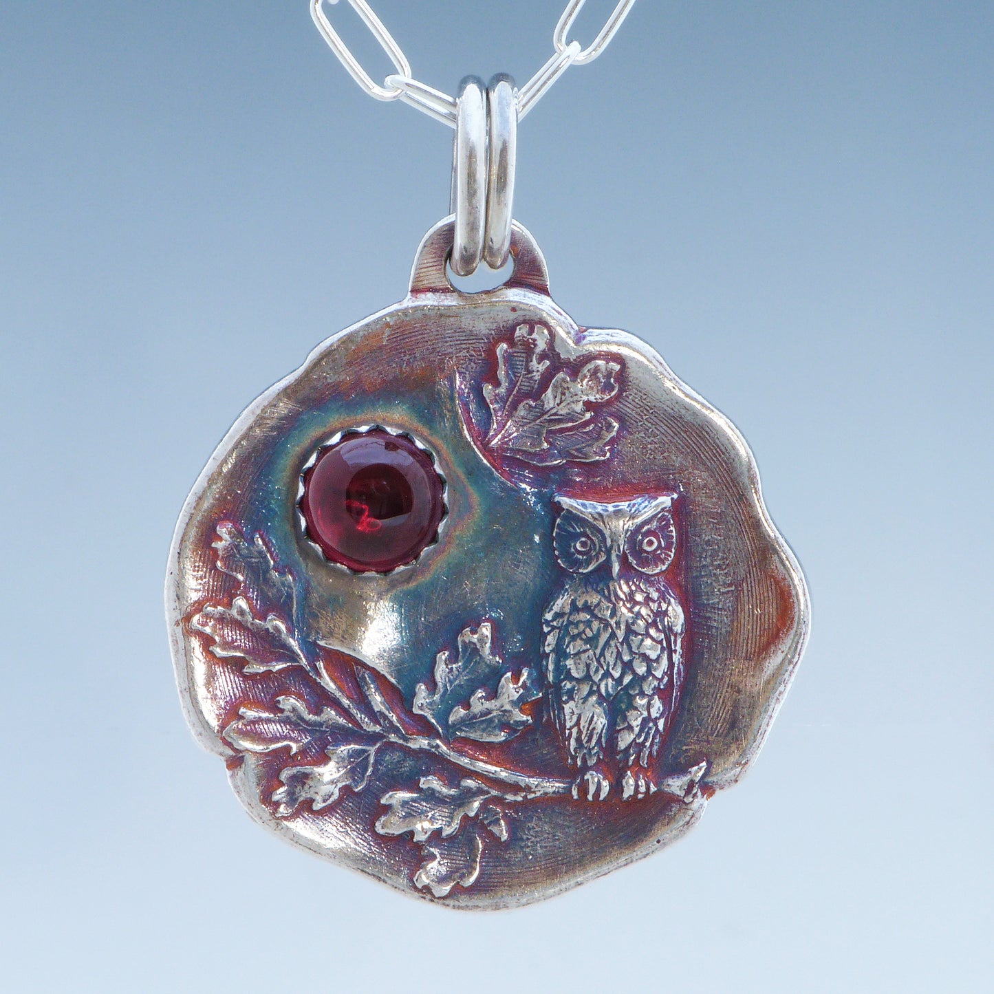 Woodland Owl Necklace with Garnet Gemstone