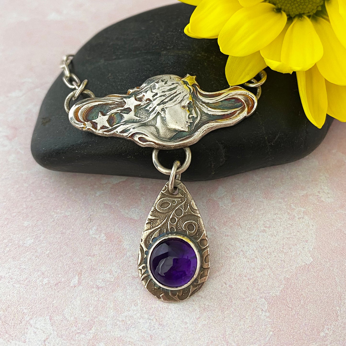 Star Woman Pendant with Dangling Amethyst