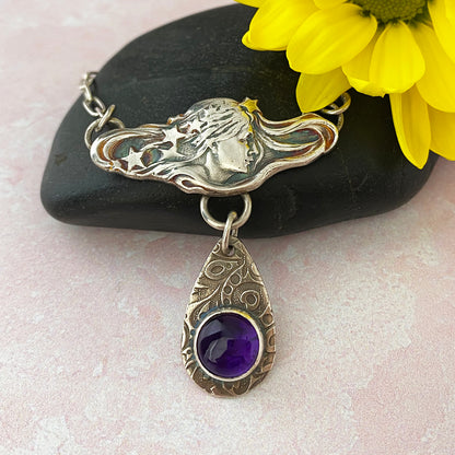 Star Woman Pendant with Dangling Amethyst