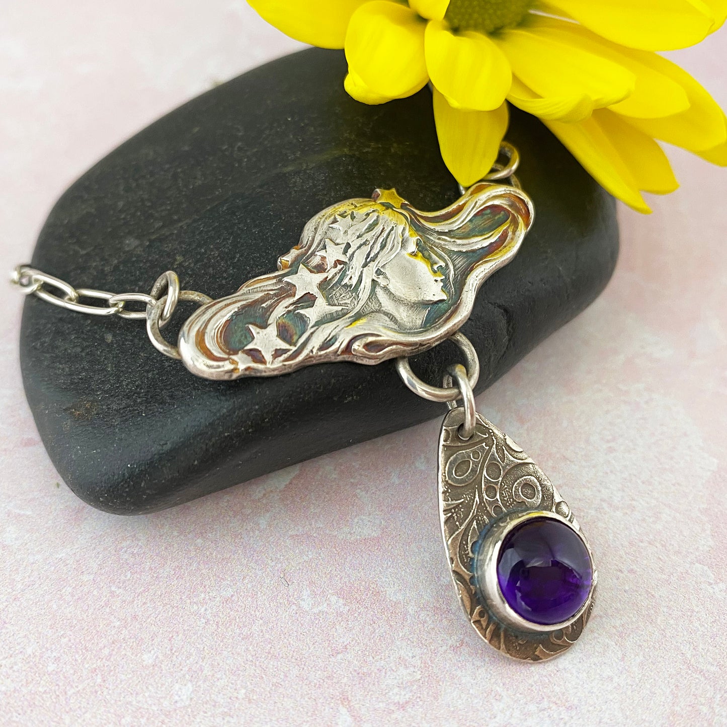 Star Woman Pendant with Dangling Amethyst