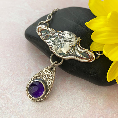Star Woman Pendant with Dangling Amethyst