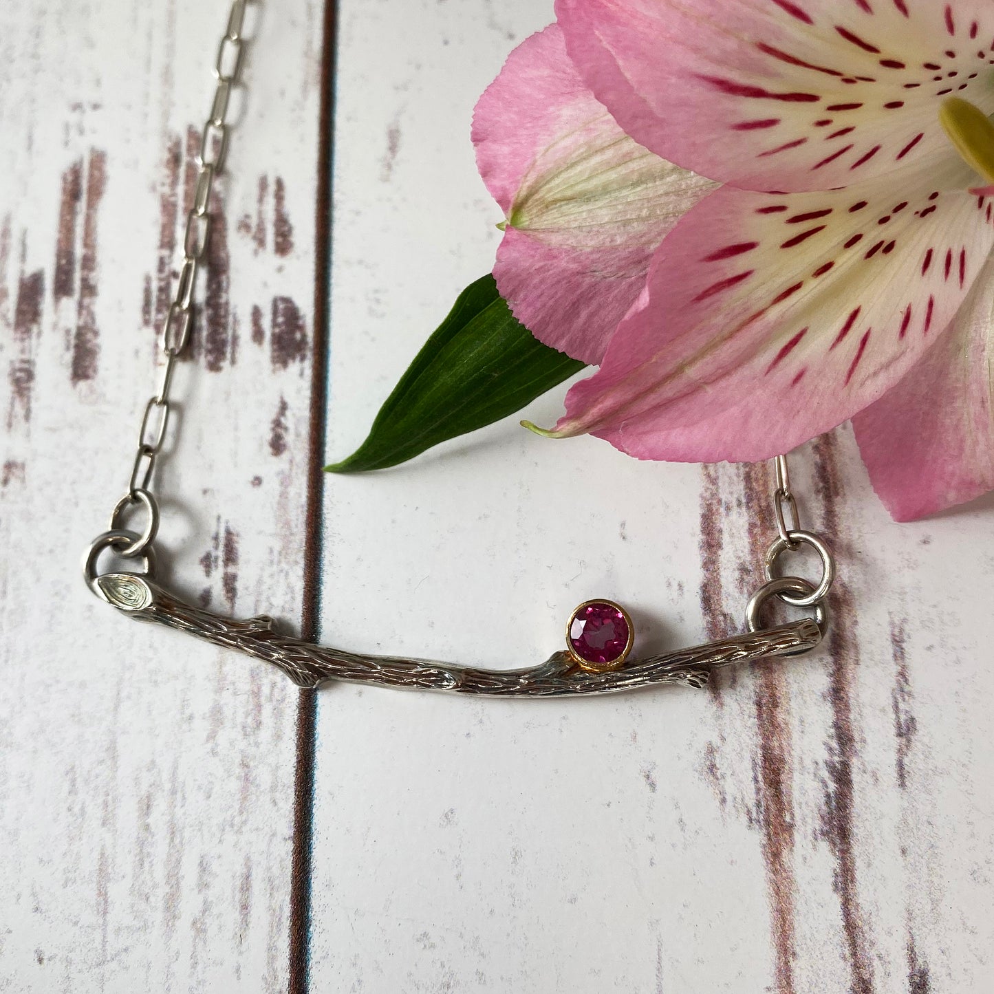 Pink Topaz Twig Necklace