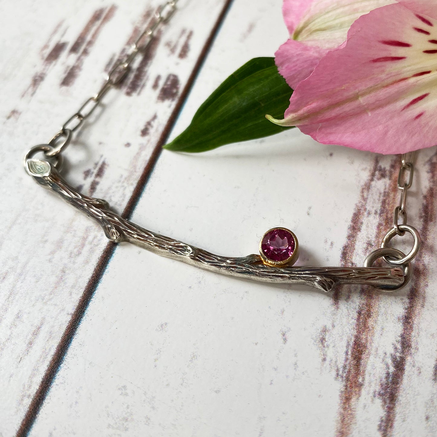 Pink Topaz Twig Necklace