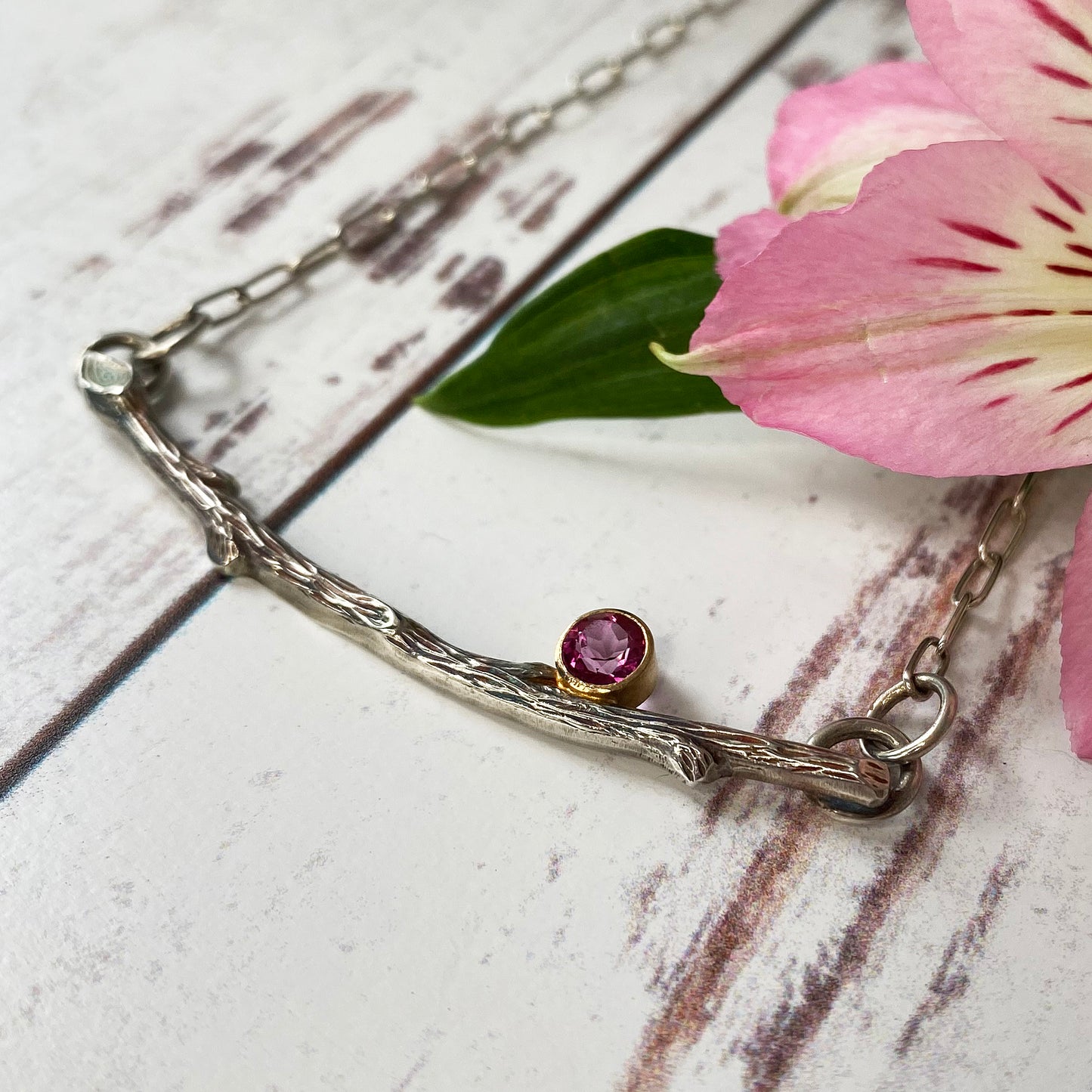 Pink Topaz Twig Necklace