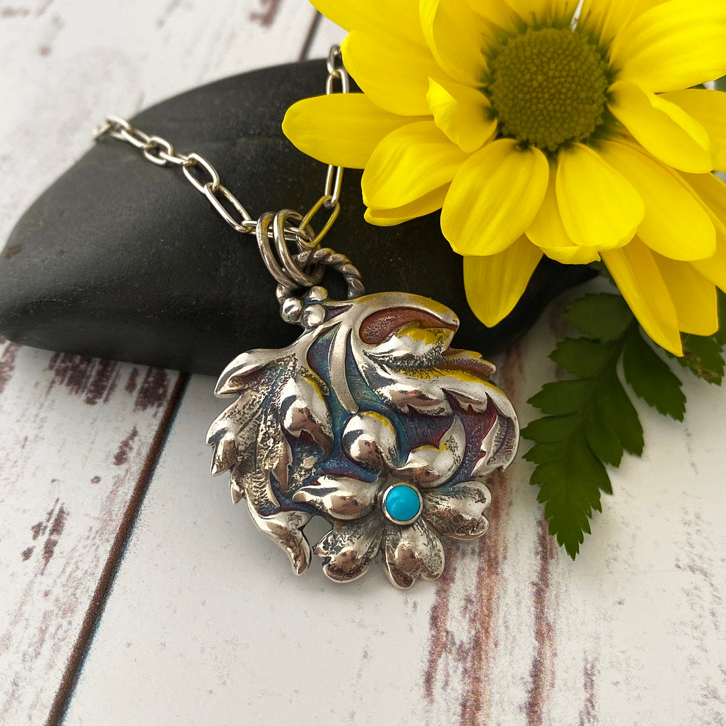 Turquoise Upside Down Flower Necklace