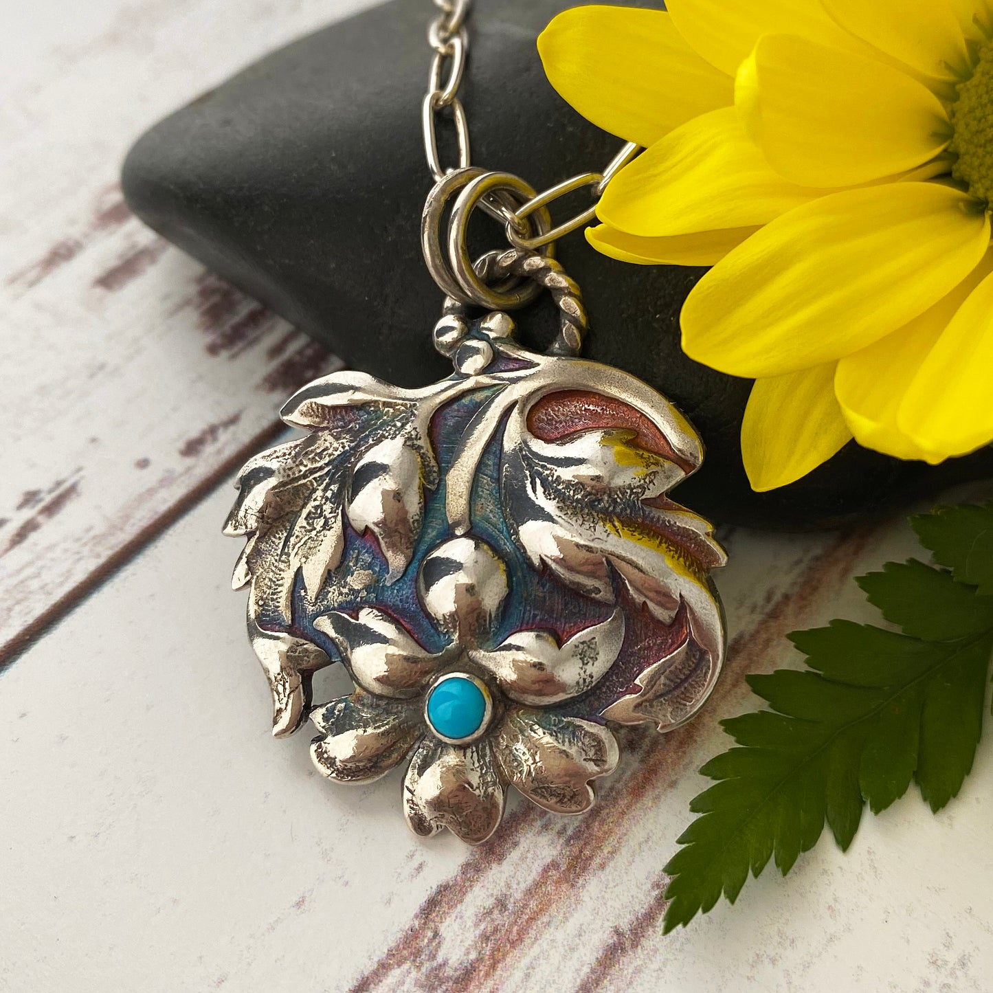 Turquoise Upside Down Flower Necklace