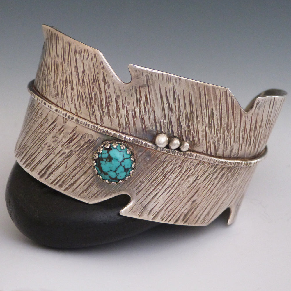 Sterling Silver and Turquoise Feather Cuff