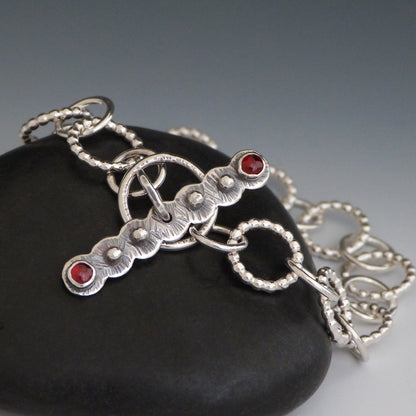 Sterling Silver Garnet Toggle Clasp Bracelet