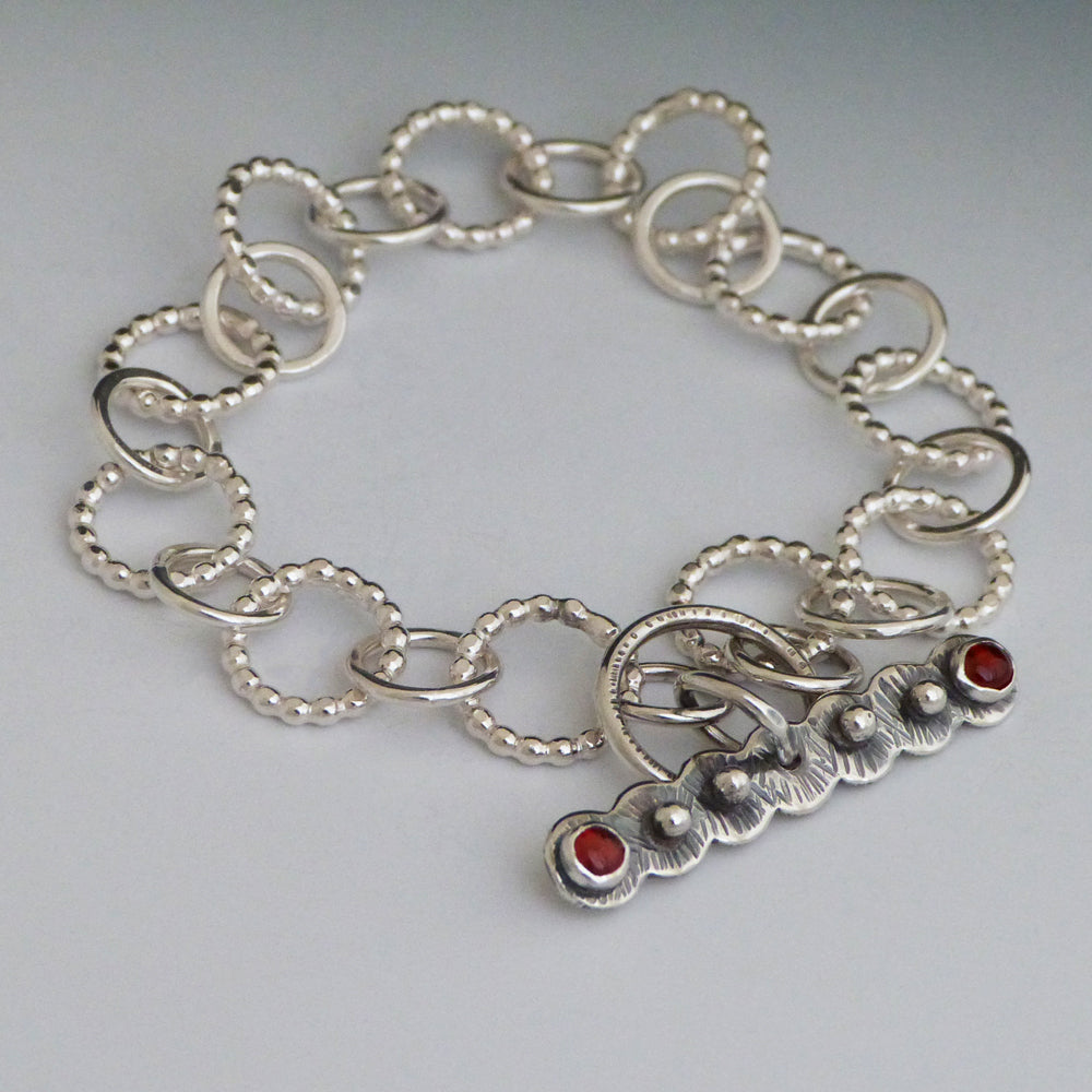 Sterling Silver Garnet Toggle Clasp Bracelet