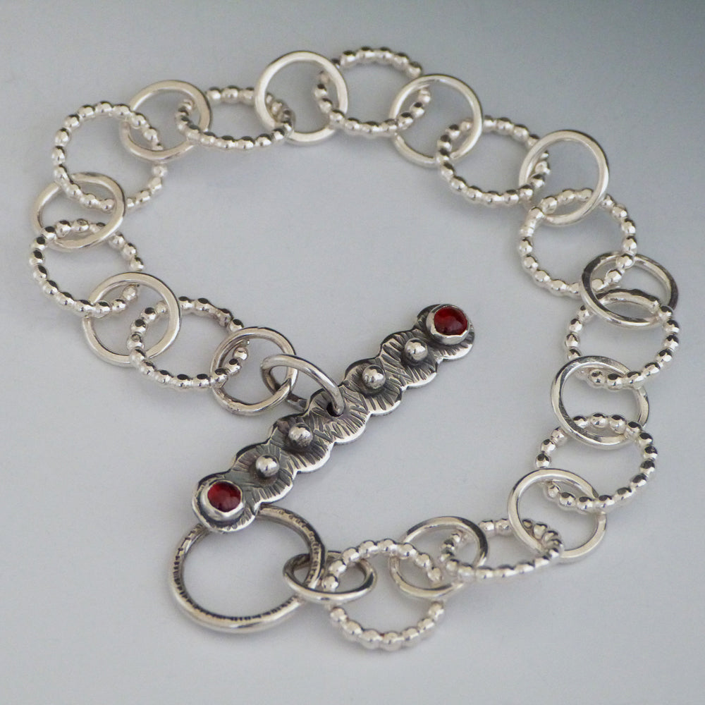 Sterling Silver Garnet Toggle Clasp Bracelet