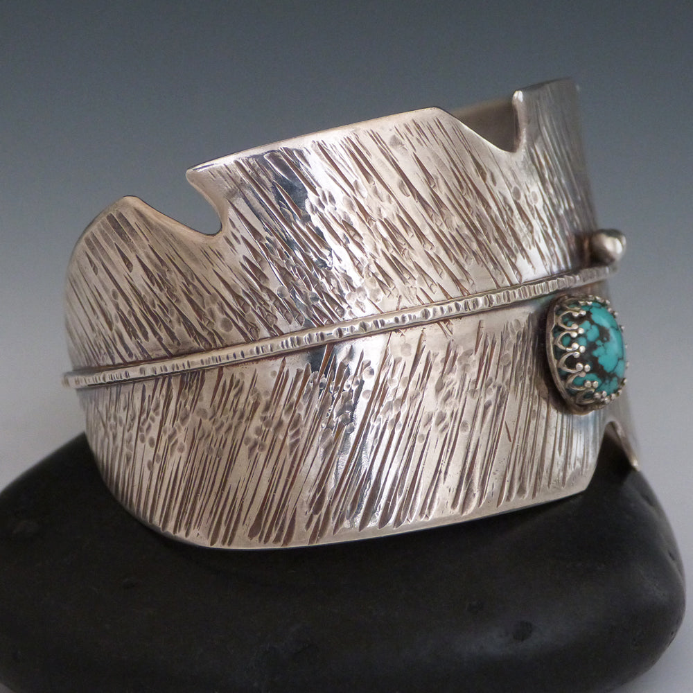 Sterling Silver and Turquoise Feather Cuff