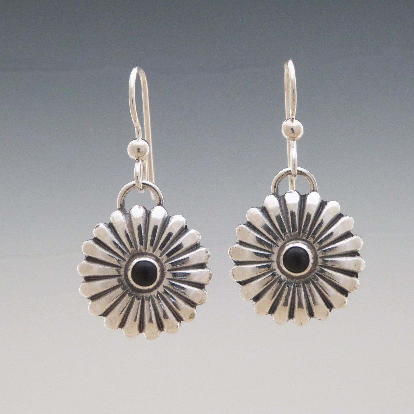 Black Onyx Concho Southwestern Style Earrings