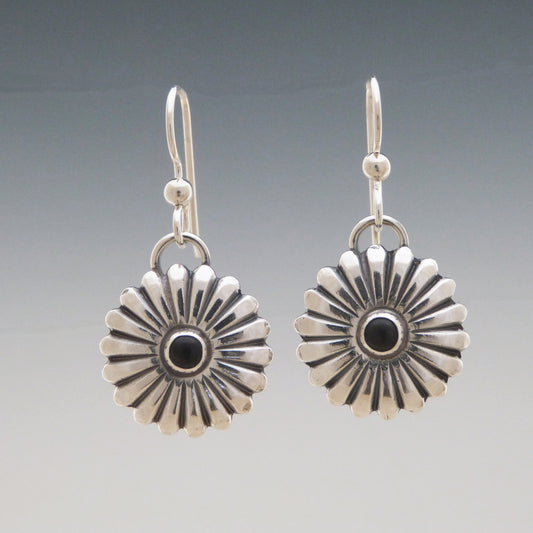 Black Onyx Concho Southwestern Style Earrings